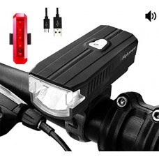 ForceBros USB Rechargeable Bike Light Set with 120dB Horn  Powerful 350 Lumens LED Bicycle Headlight and Taillight  Commuter Safety Bicycle Light Front and Back Set with 5 Tones Alarm Bell - B07CV9PZMZ